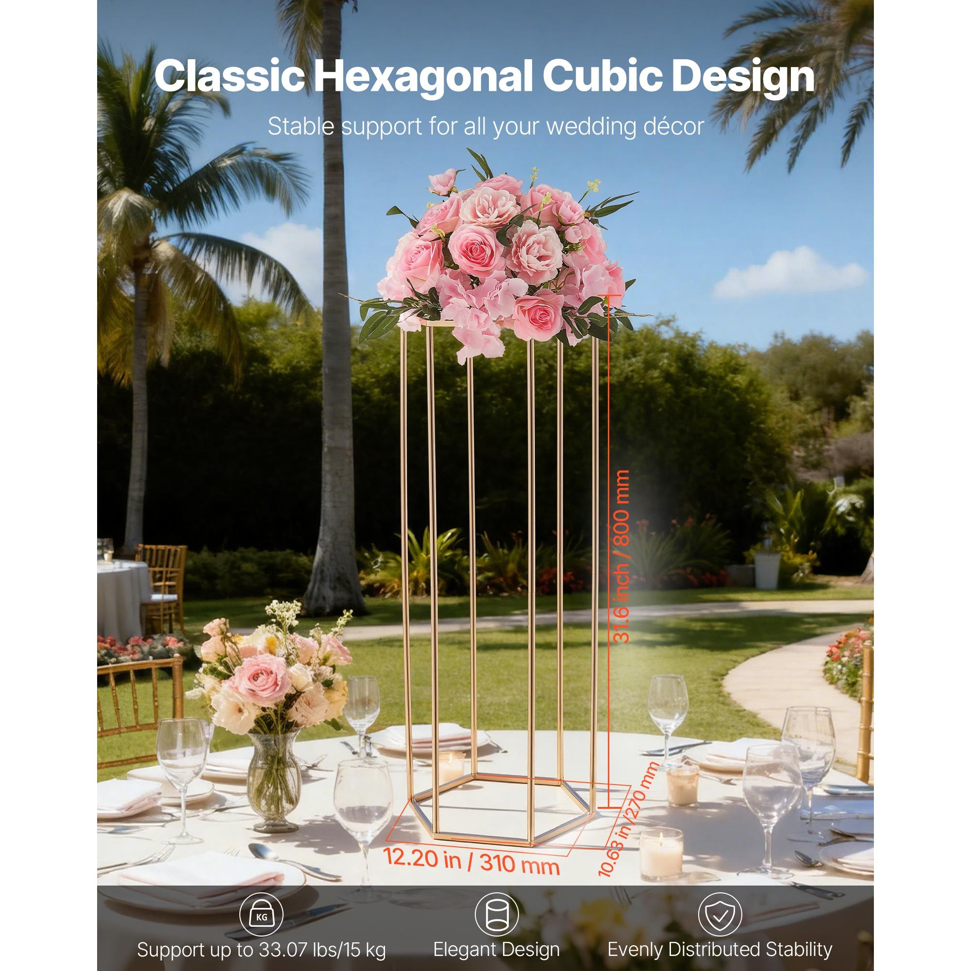 Wedding Flower Stand, 10PCS 80cm Column Flower Stand, Floral Stands with Acrylic Laminate, Hexagonal Cubic Floral Display Rack for Wedding, Party, Birthday — image 2