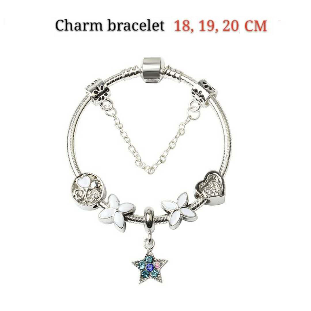 Women Silver Plated Bracelet Snake Chain with Classic Bead Barrel Clasp and Blue Star Pendant(20cm) โ image 4