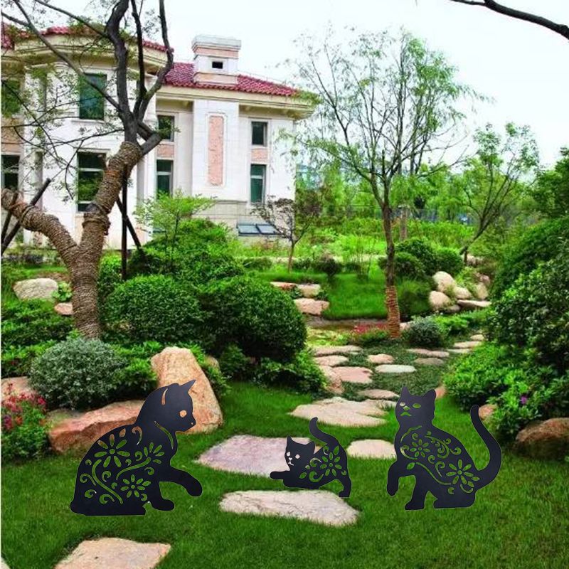 Cat Metal Stake Decorative Garden Stakes Black Cat Silhouette Garden Statues for Yard Outdoor Lawn Patios Garden Decoration — image 3