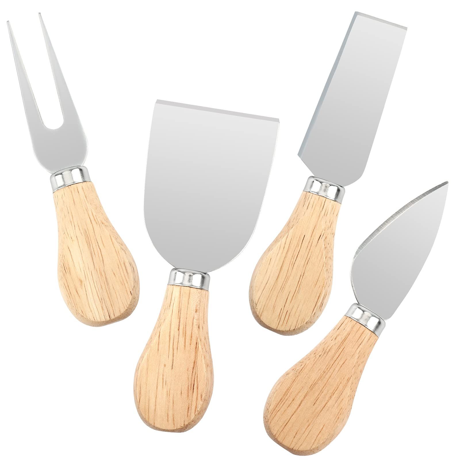 Cheese Knife Set, 4 PCS Cheese Knives for Charcuterie Board Utensils, Cheese Knives Set with Wood Handle Steel Stainless