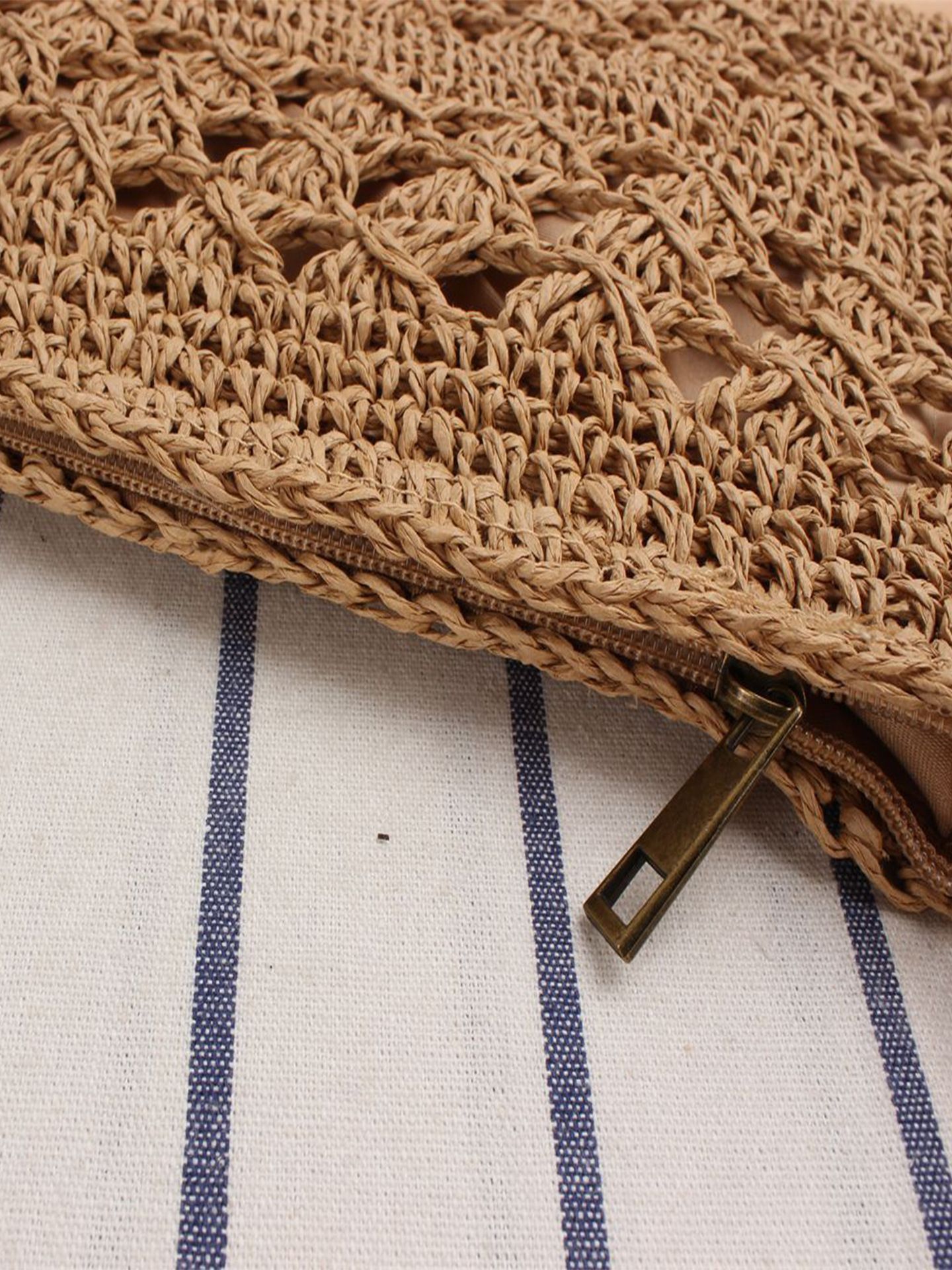 Hollow Woven Summer Beach Bag - Handmade Paper Rope Crossbody Tote for Vacation - Lightweight Crochet Shoulder Bag - Camel โ image 2