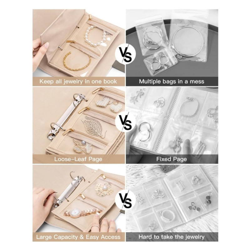 1 Piece Black Luxury Leather Loose-Leaf Jewelry Organizer - Portable Large-Capacity Storage Book for Earrings and Necklaces(Jewellery is a shooting prop and is โ image 4
