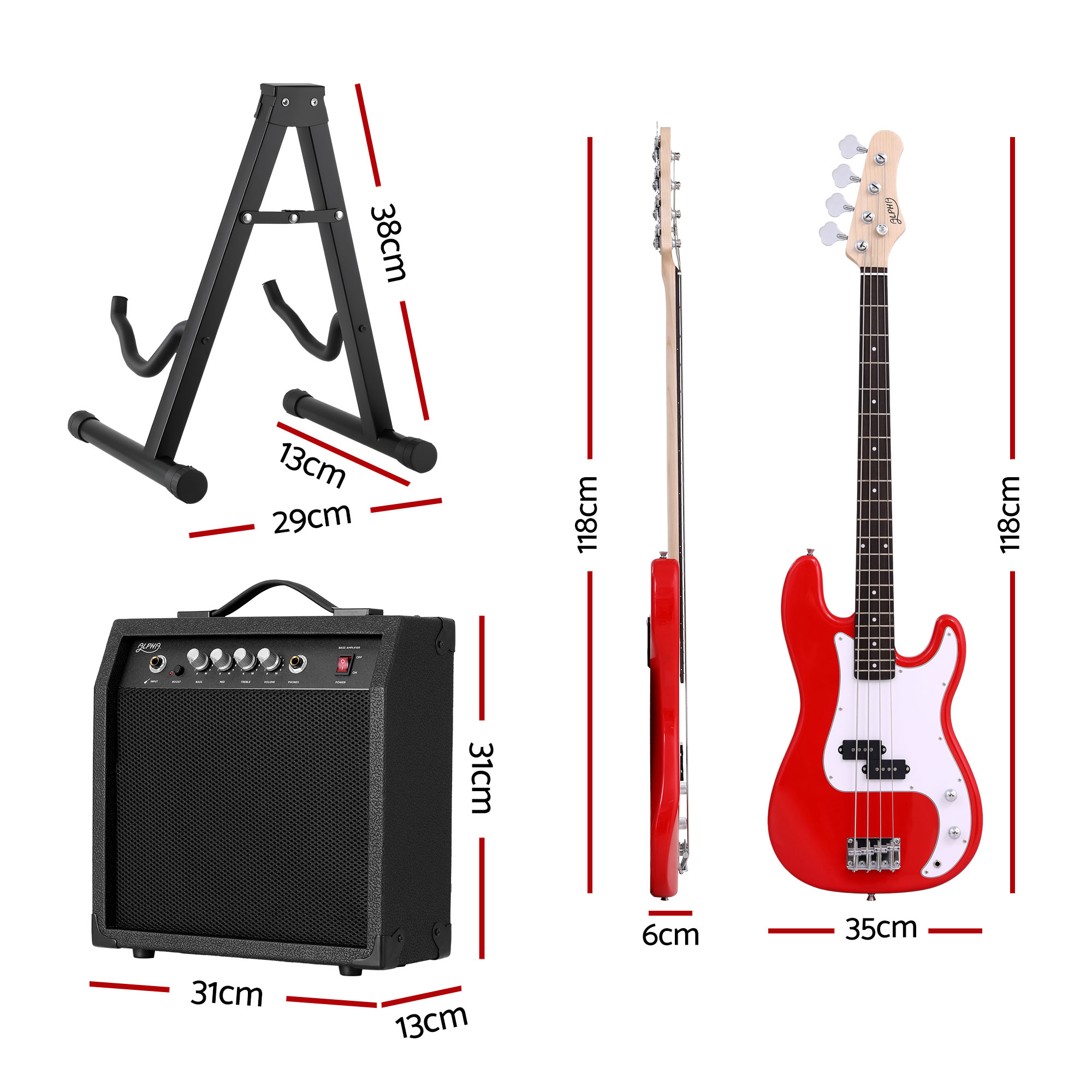 Alpha Electric Guitar Bass 47 Inch Set Kit 40W Bass Guitar Amplifier Guitar Stand Folding — image 2