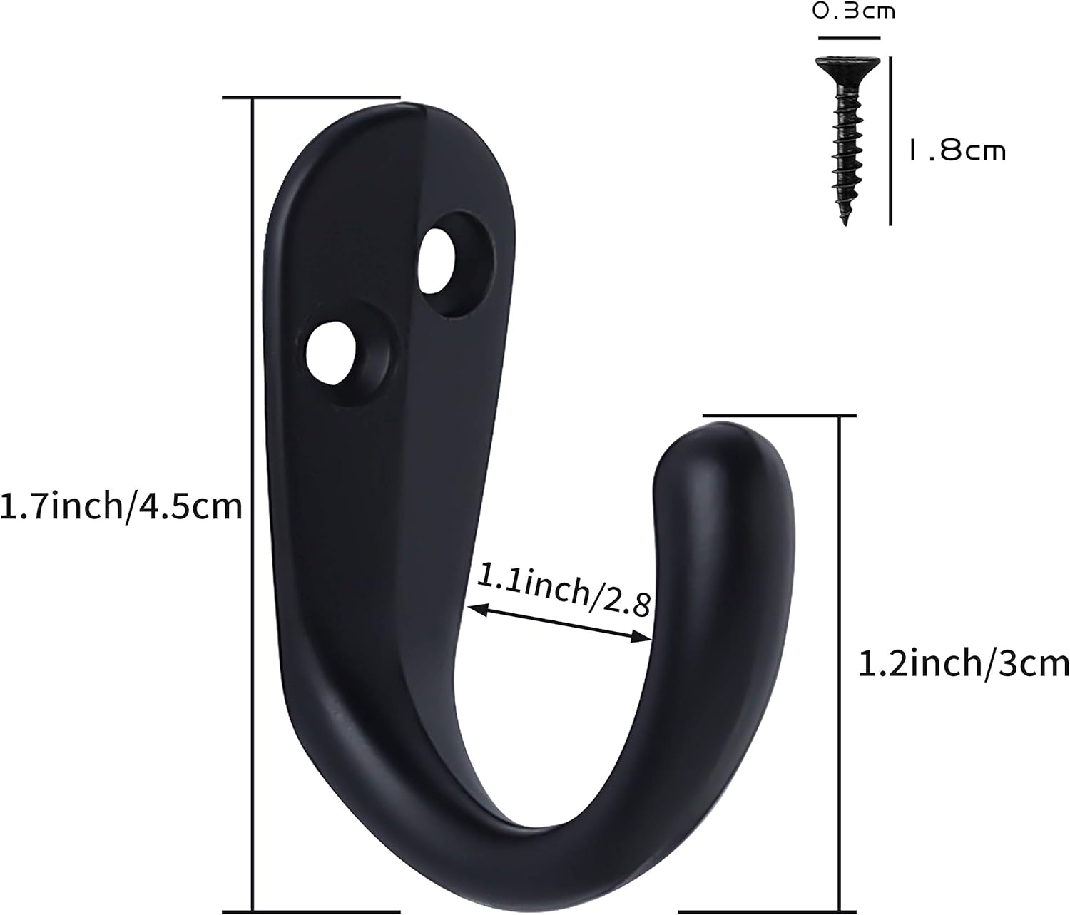15PCS Coat Hooks Wall Mounted Single Prong Robe Hook for Hanging Towel Hooks with 30 Screws for Bags, Hat, Cap, Scarf, Cup (Black) — image 3