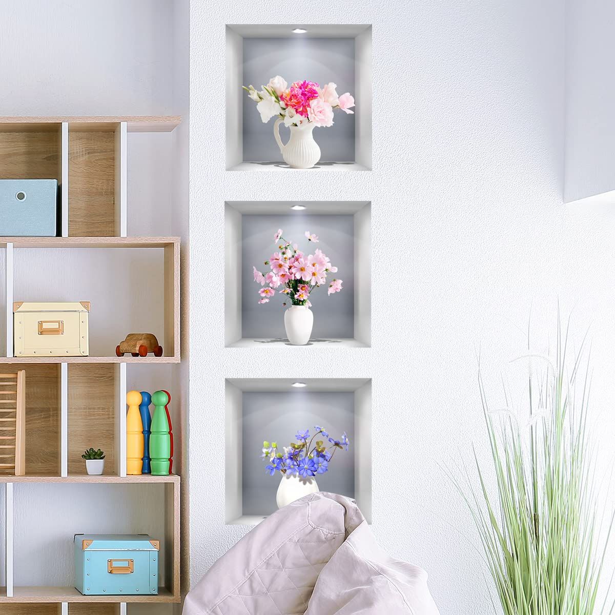 3D Vase Wall Stickers White Vases Daisy Flower Wall Decal DIY Rose Floral Wall Decor Removable Waterproof Wall Art (Vase Daisy) — image 2
