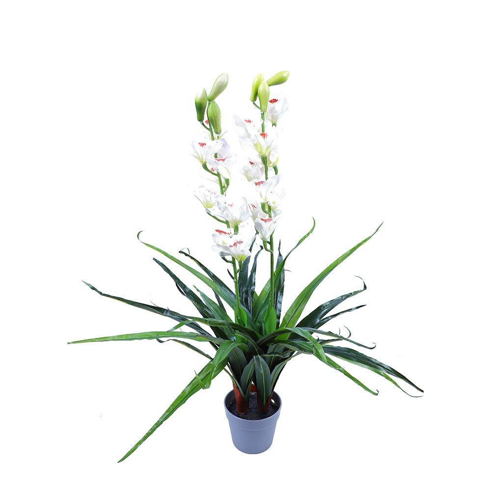 100cm Faux Artificial Home Decor Potted Cymbidium-Red/White - White โ image 4