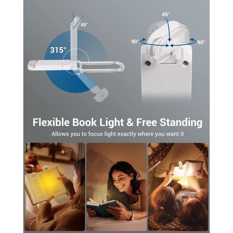 White USB Rechargeable Book Light for Eye-Protection, LED Clip on Portable Bookmark Light easy and convenient — image 3