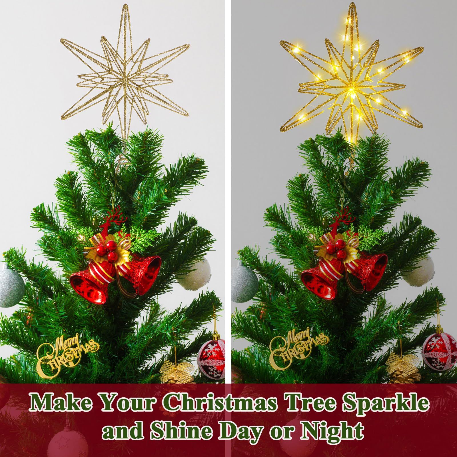 Large Christmas Star Tree Topper,12.5 Inch Star Tree Topper Glitter Sparkle Xmas Treetop Ornament for Home Holiday Party Decorations(Gold) โ image 4