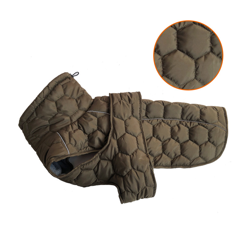 Size S Olive Green Warm Quilted Dog Winter Coat - Adjustable Fleece-Lined Puffer Vest with Reflective Trim & Leash Port — image 2