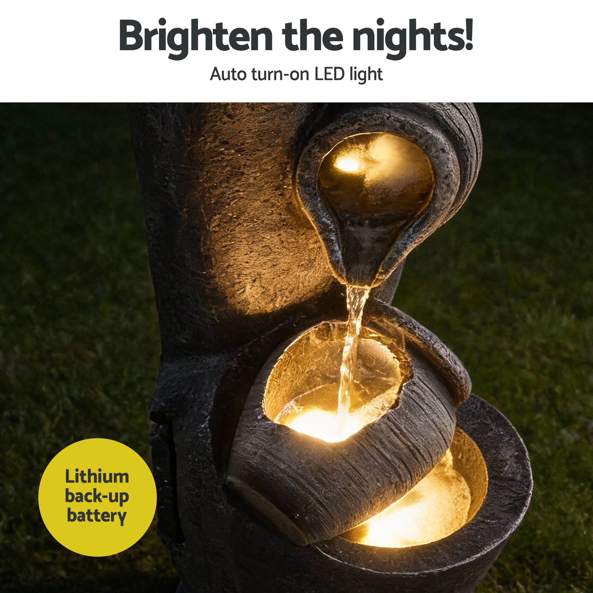 Gardeon Solar Fountain Water Feature Cascading Fountain 3-Tier Pot LED Lights 80CM Grey โ image 5