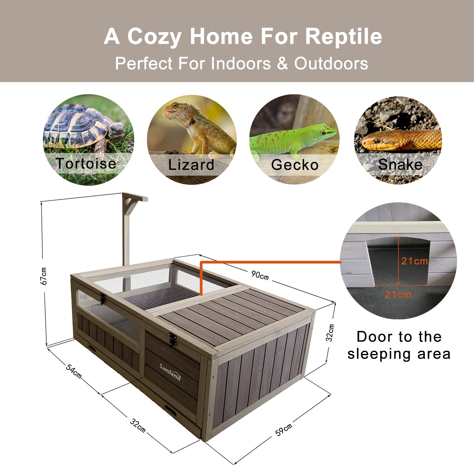 Samland Wooden Tortoise House Cage, Indoor Enclosure House Reptile Habitat Cage Box โ image 5