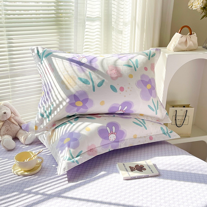 Purple Flower 100% Cotton Pillowcase Set (Pack of 2) - Breathable Standard Size 48 × 74cm Pure Cotton Pillow Covers
