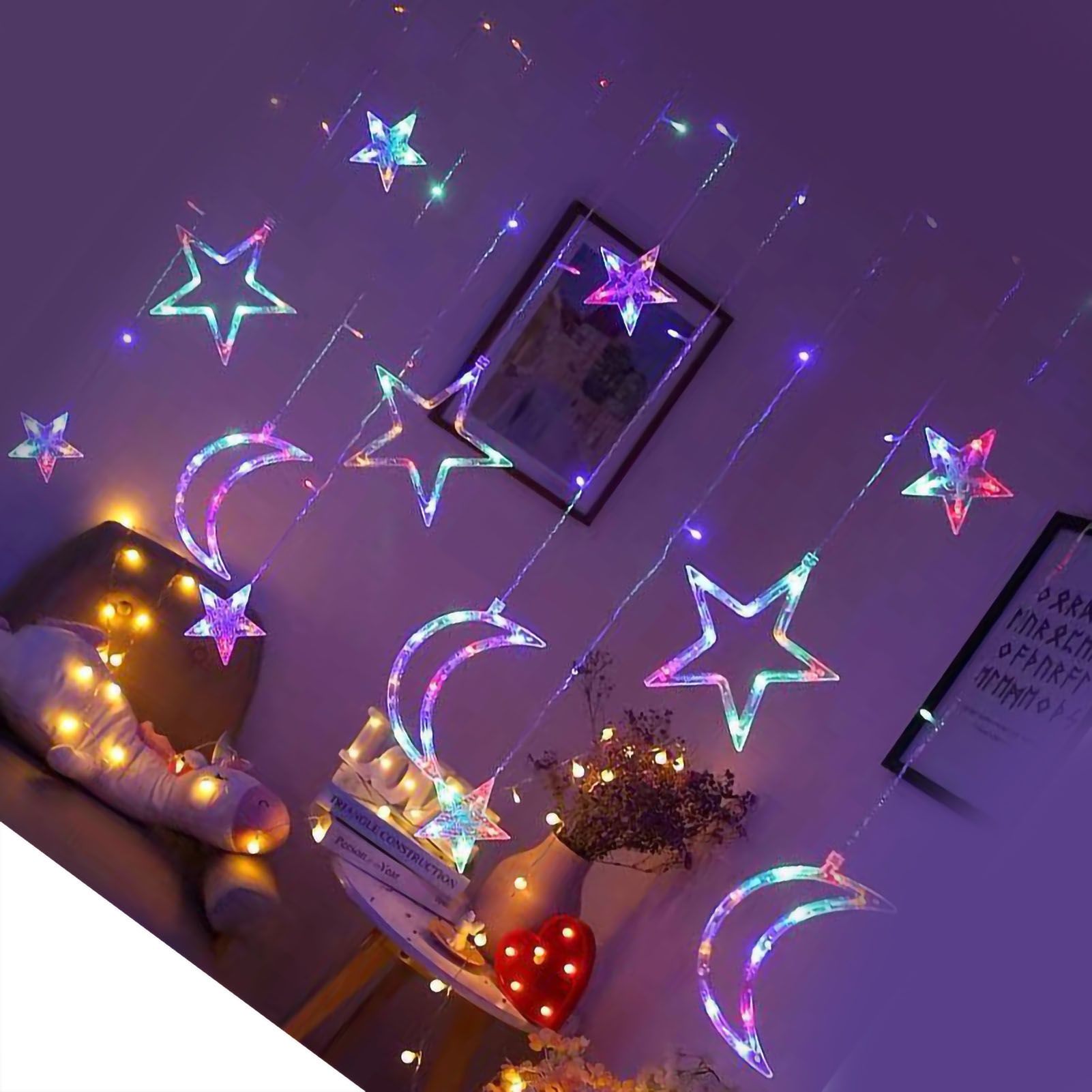 Star Moon Curtain String Lights LED Lamp Add Romantic Ambience Window Curtain Lights for Bedroom Living Room Shop Color — image 4