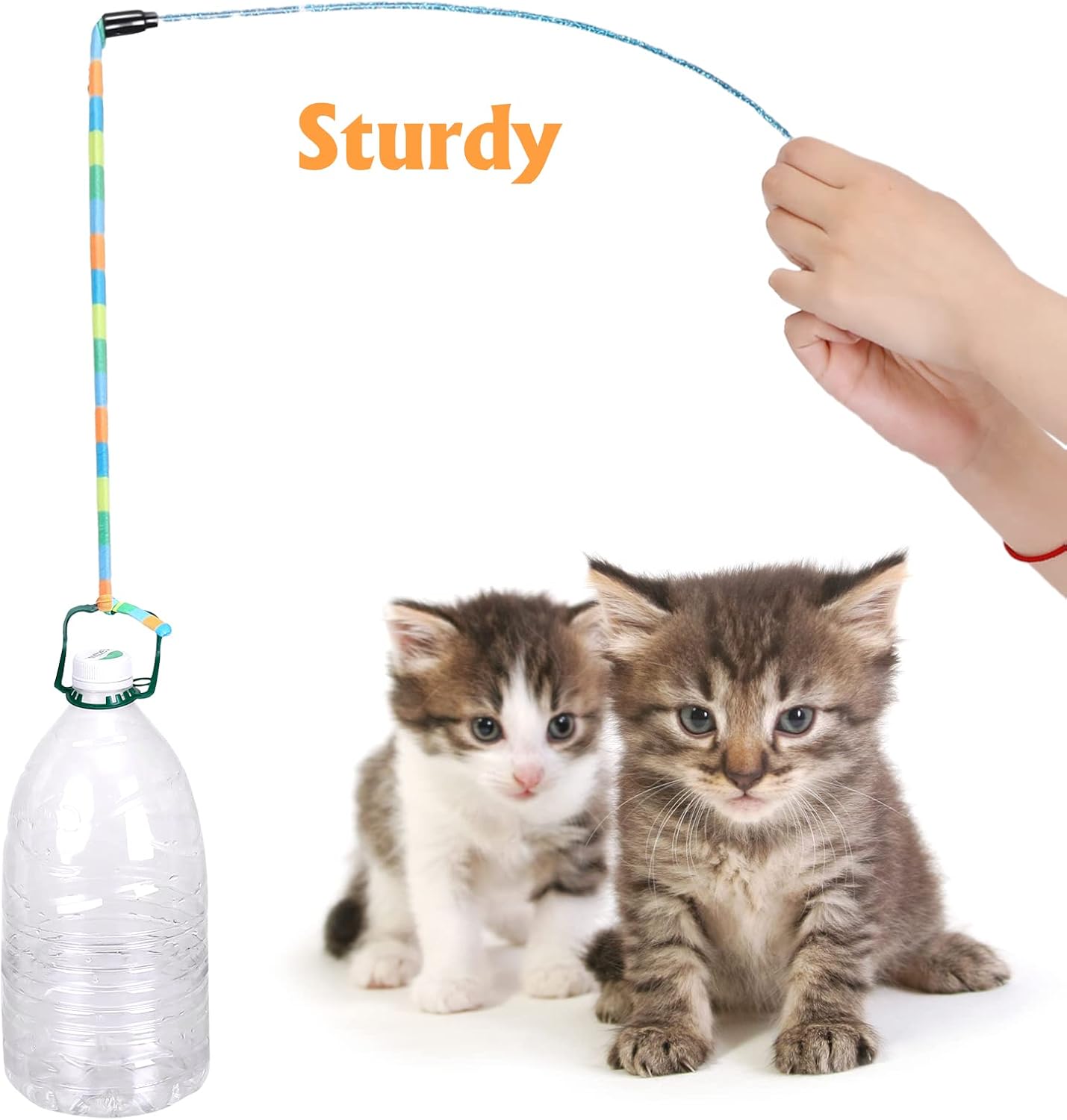 3 Pack Cat Wand Toy, Interactive Cat Rainbow Wand Toys, Interactive Cat Teaser Wand String, Rainbow Cat Teaser Wand String Plush Toy with Bell for Kitten Cat โ image 3