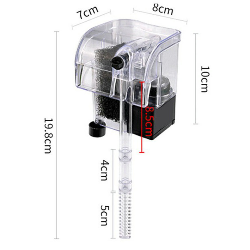 Ultra-slim hang-on aquarium filter, suitable for tanks up to 20 liters; features three-stage adjustable filtration, a flow rate of 250 L/h, and 3W power โ image 2