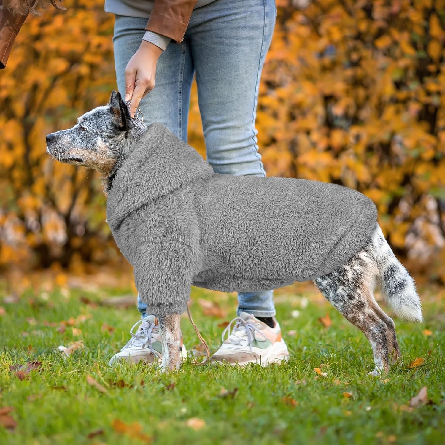 Dog Hoodie Double Sided Fleece Coat Gray Warm Jacket for Dogs - L โ image 3