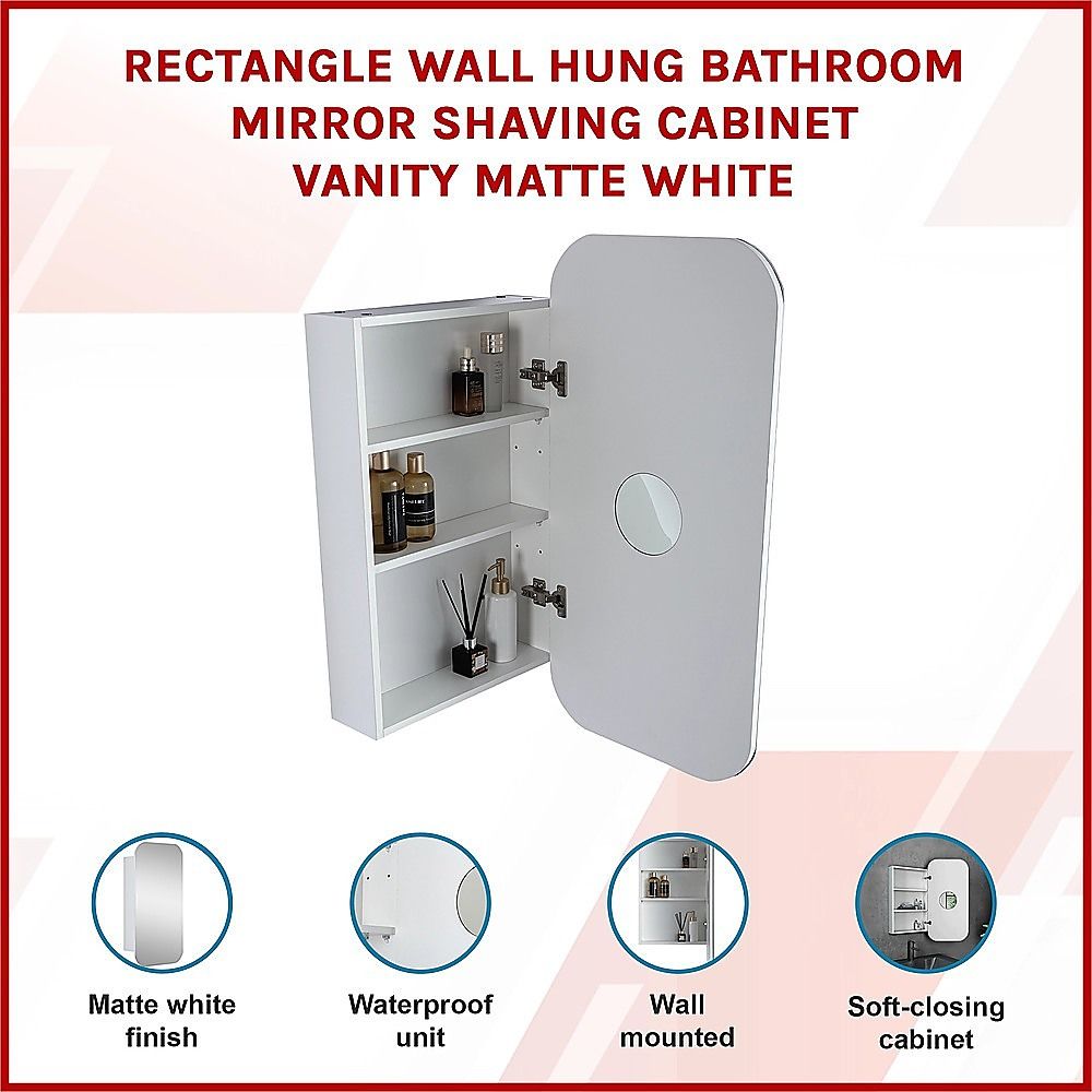 Rectangle Wall Hung Bathroom Mirror Shaving Cabinet Vanity Matte White — image 5