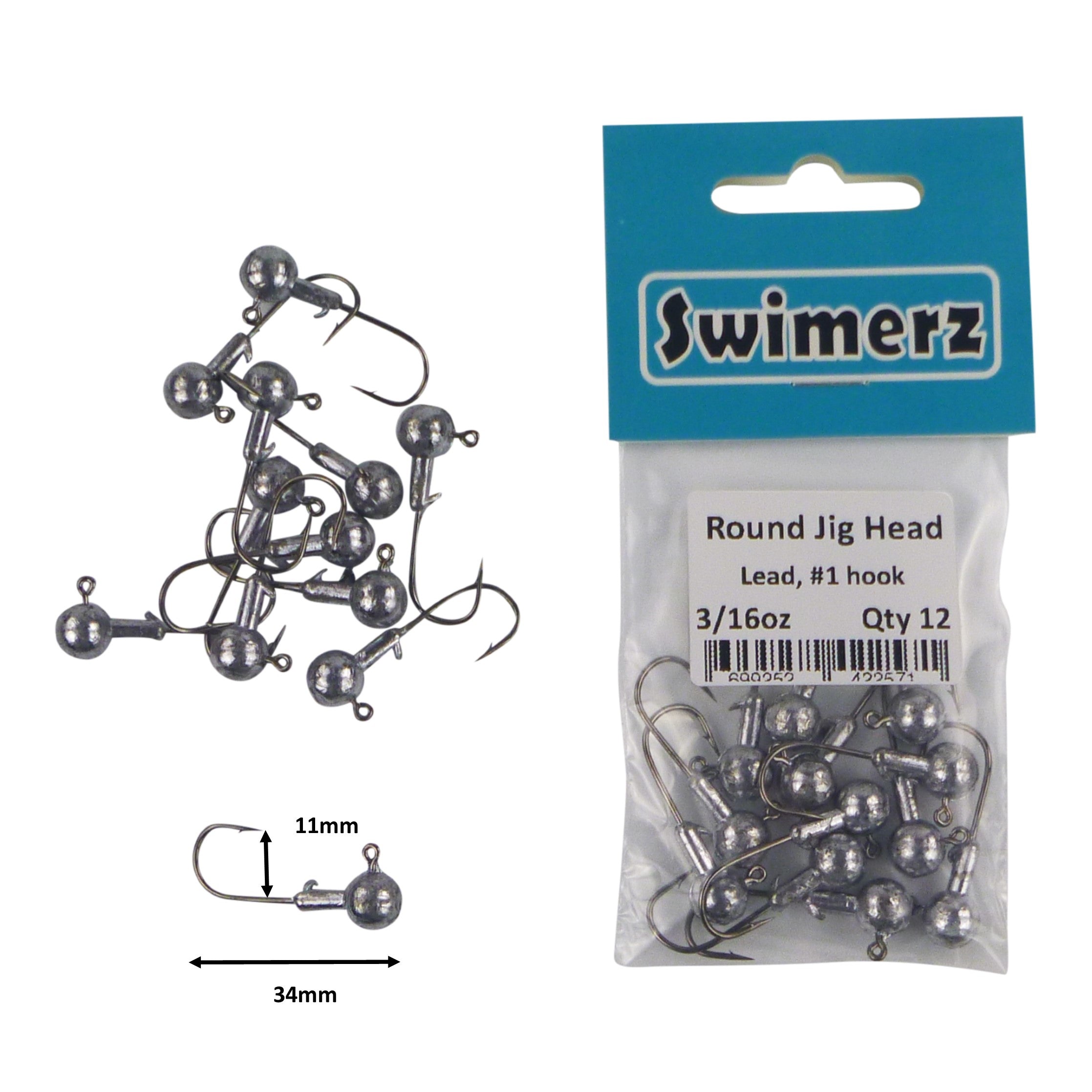 Swimerz Round Jig Head, 3/16 oz #1 Hook, 12 pack — image 2