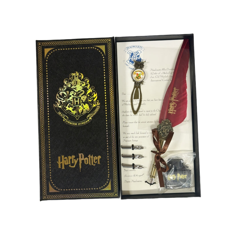 Harry Potter Vintage Feather Dip Pen Writing Set with ink Calligraphy Quill Pen Gifts - CLARET RED โ image 2