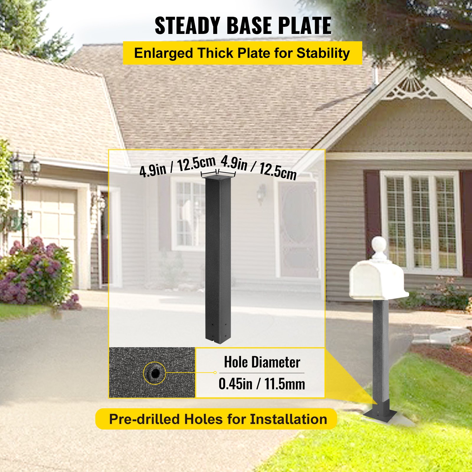 Mailbox Post Stand Mail Box Post 43" Black Powder-Coated Steel for Outdoor โ image 6