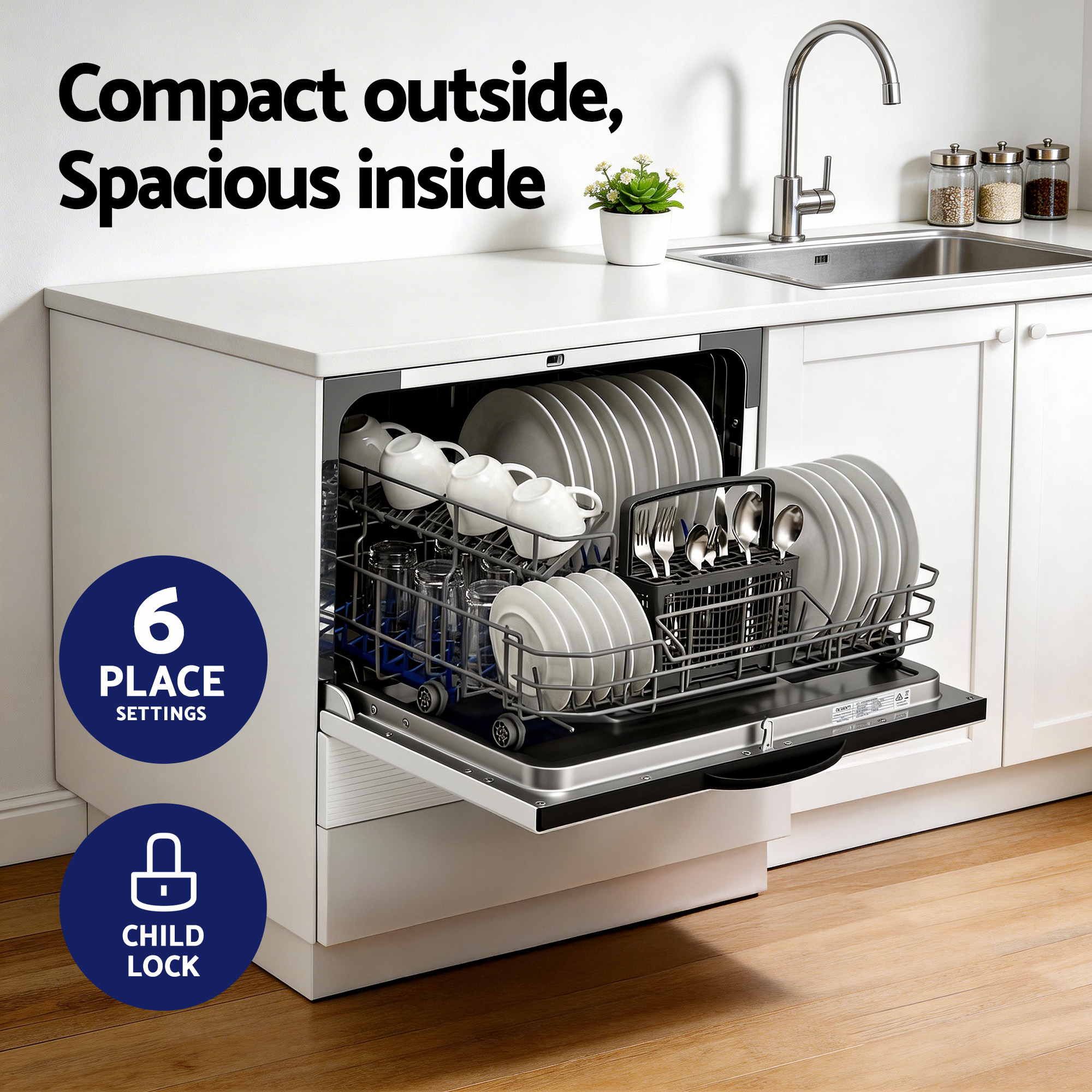 Devanti 6-Place Setting Benchtop Dishwasher 50cm White — image 4