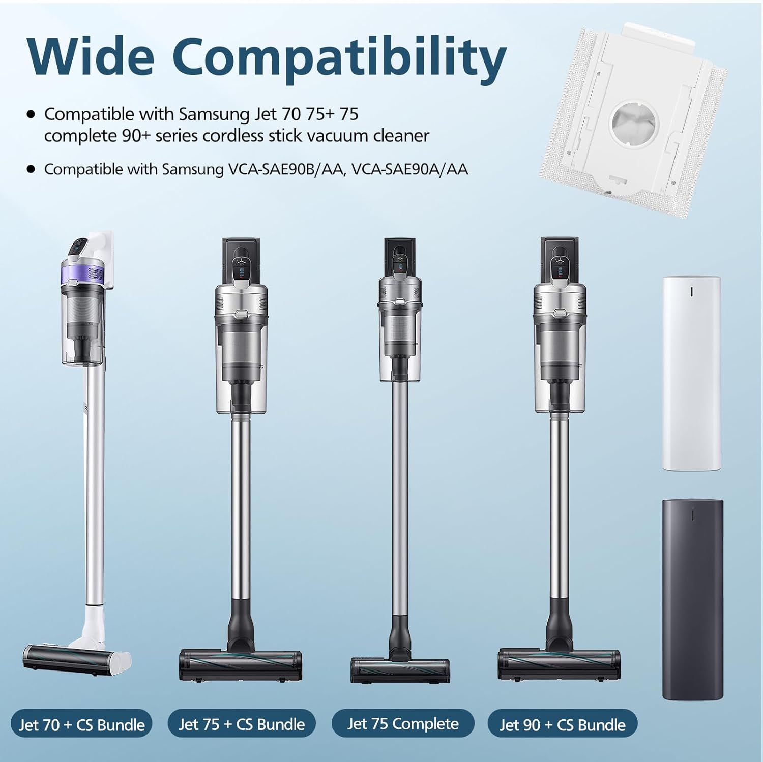 8 Pack VCA-ADB90 Dust Bag Compatible with Samsung VCA-SAE903/AA & VCA-SAE904/AA, Replacement Bags or Jet 75 Complete 75+ 90+ 70+ Series Stick Cordless Vacuum — image 3