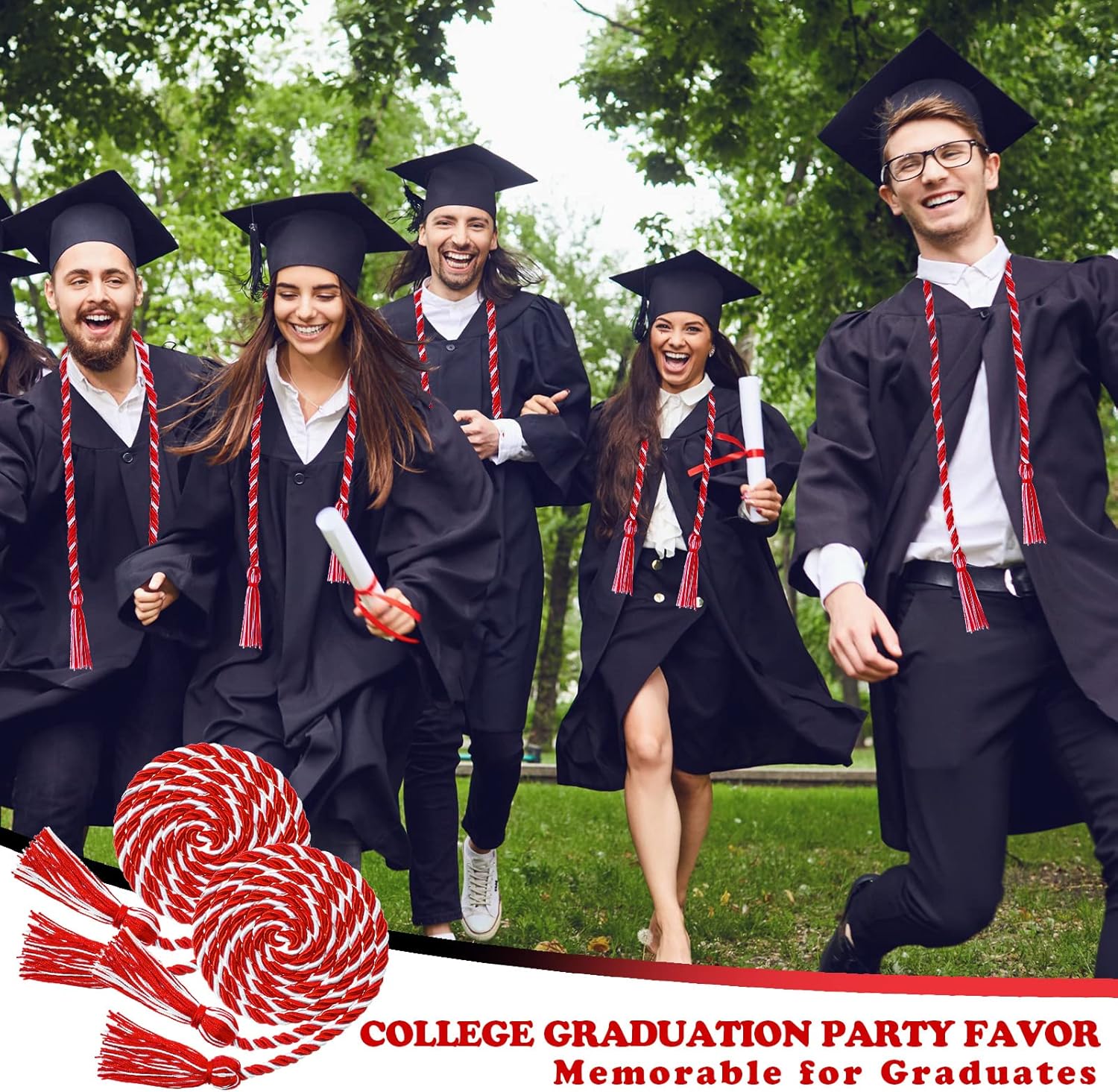 18 Pieces Graduation Cords Bulk 2026 Polyester Yarn Honor 67 Inch Braided Ropes with Tassels for College Students (Red and White) Red White — image 4