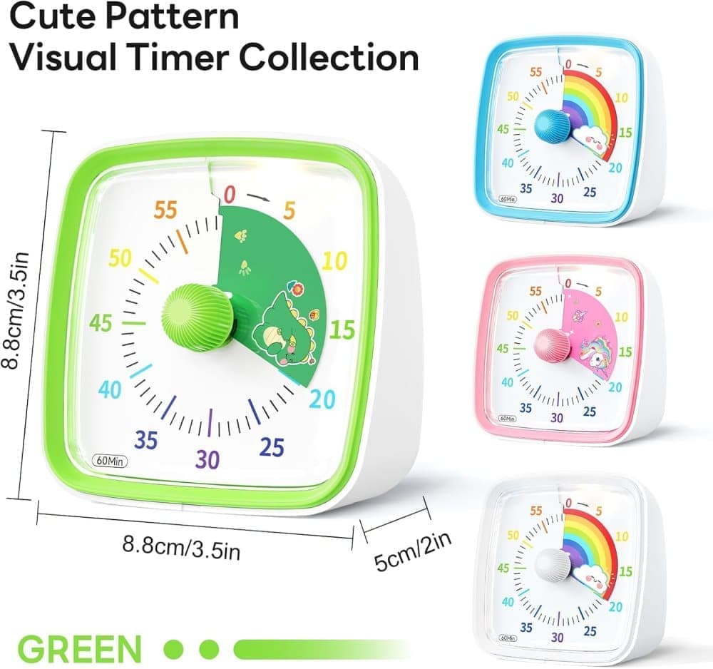 60 Minutes Visual Timer with Rainbow Pattern, Silent Flash Function, Adjustable Volume, Green — image 5