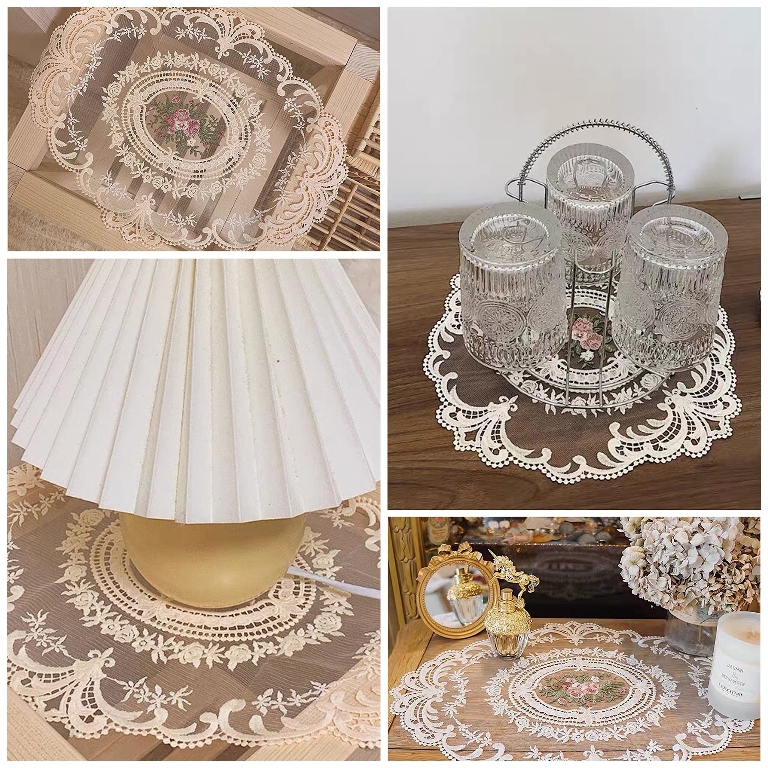 1 PACK Retro French Style Lace Placemats Fashionable Embroidered Cup Mat vase mat 12”x16”Meal mats and coasters (Beige) — image 3