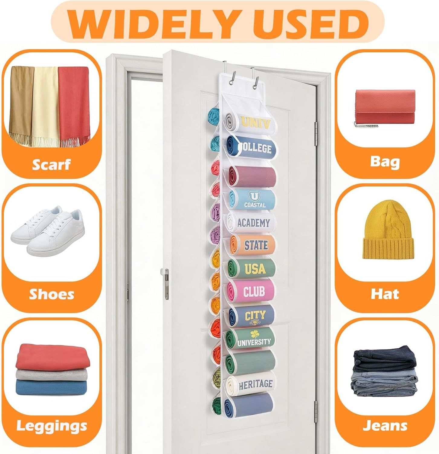Double-Sided Over Door & Closet Organizer for Yoga Pants, Scarves & Accessories in Dorms and Bedrooms, 26-Pocket Vertical Storage Rack (White) — image 5