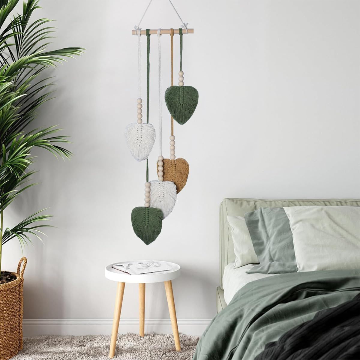 Wall Hanging Decor Leaves Tapestry, Boho Wall Decor Woven Feather Handmade Yarn Tassels Leaf Macrame Wall Art Decorations for — image 3