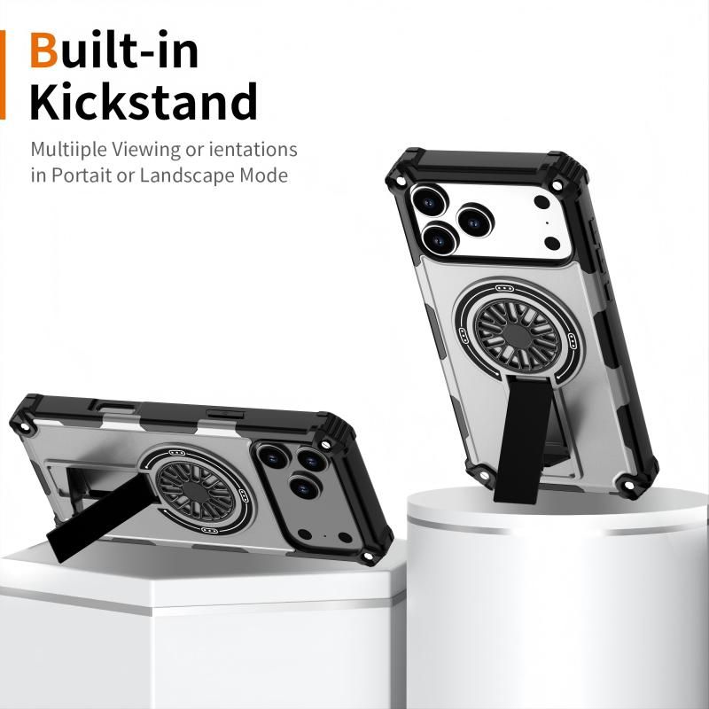 Armor Heavy Duty Magnetic Rotating Ring Kickstand Phone Case For iPhone 13, Anti-Drop Protective Cover In Silver — image 4