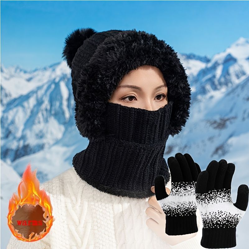 Women'S Winter Accessories Knit Hat Scarf Touch-Screen Gloves Winter Set Trendy - Gray - Size L โ image 5