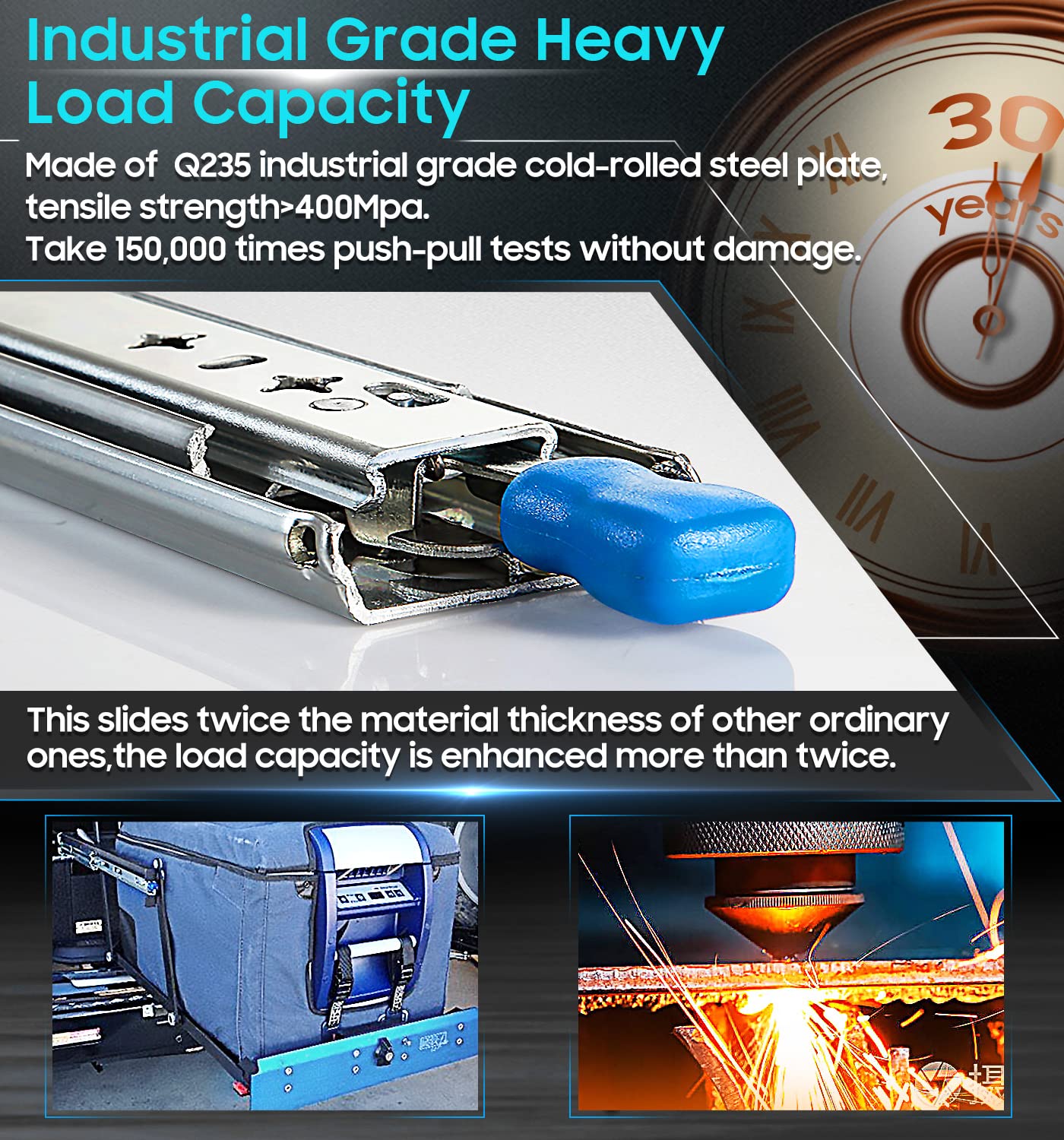 40in Pair 1000 - 2000mm 150KG Capacity Heavy Duty Trailer Drawer Slides Rails Runners Locking โ image 2