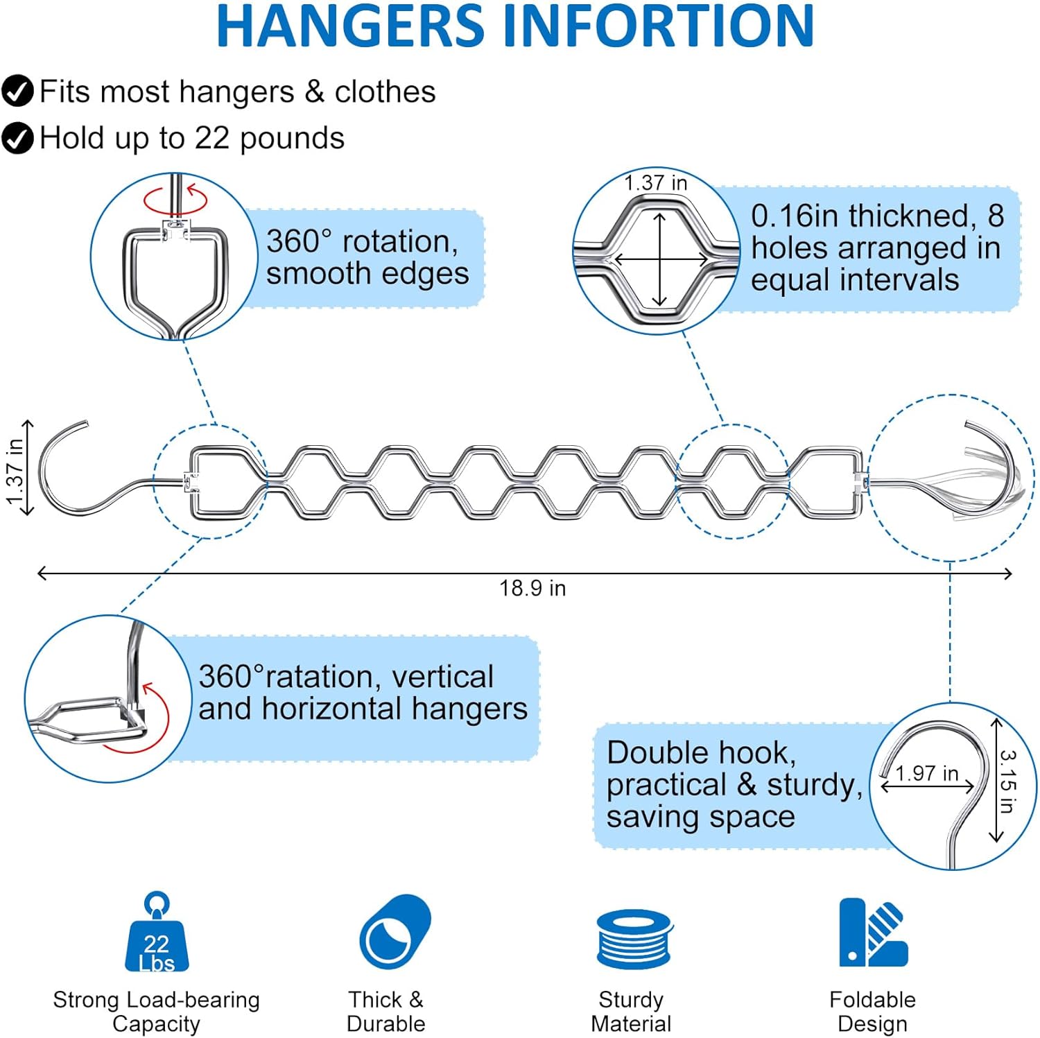 6 Pack Space Saving Hangers for Clothes, Heavy Duty 30Lbs Capacity Clothes Metal Hanger Organizer, 15 Pcs Travel Hangers Portable Foldable Travel Hanger — image 4