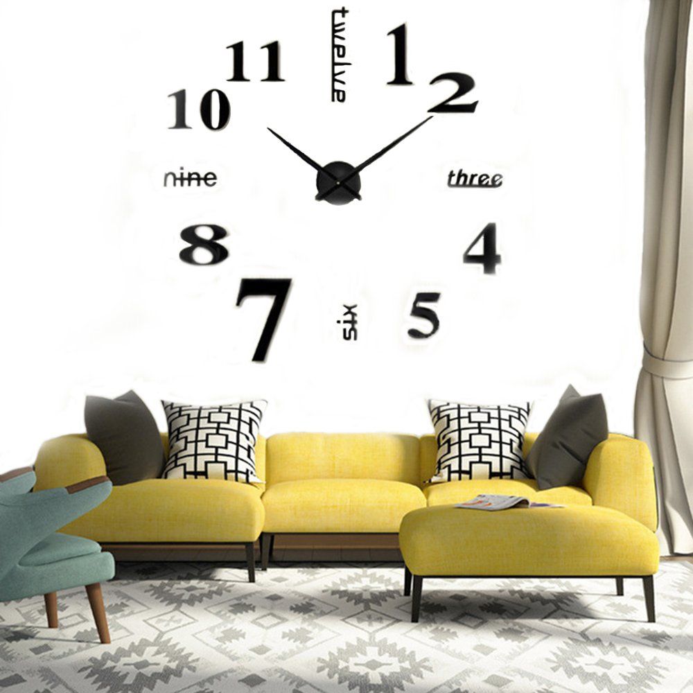 Large Home Decor Office 3D Wall Sticker Clocks DIY Wall Clock Modern Large 3D Wall Clock Mirror Stickers Home Office Decor,Black โ image 5