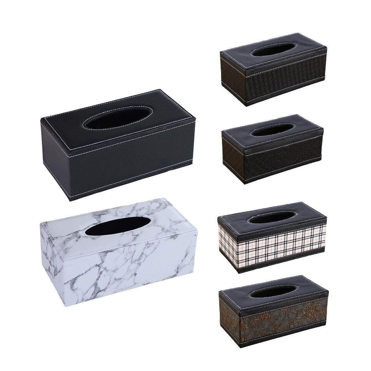 High-End PU Leather Tissue Box Holder for Hotel Home Office Decor Elegant Design - Black Woven Pattern — image 3