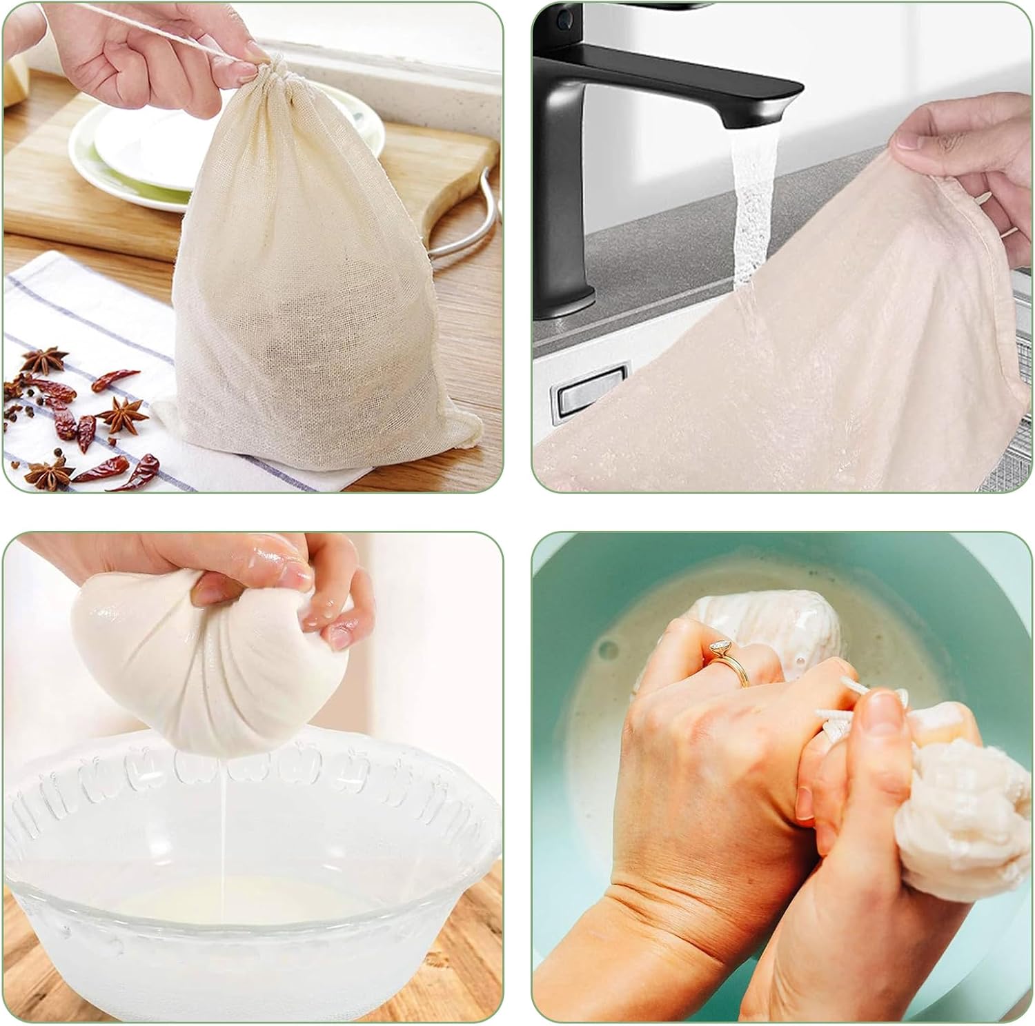Nut Milk Bags, 3 Pack Cheesecloth Bags Filter, 13.78 x 17.72 in, Unbleached Cotton Muslin Cloth Bags for Cheese, Tea, Yogurt, Nut Milk, Juice, Wine, Coffee โ image 6