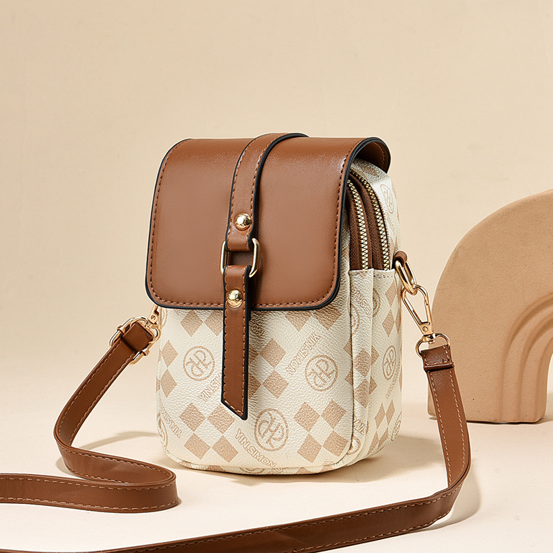 Beige and terracotta Women's Mini Crossbody Phone Bag Compact PU Leather with Multiple Pockets and Headphone Port for Daily Travel Stylish Hands-Free Storage