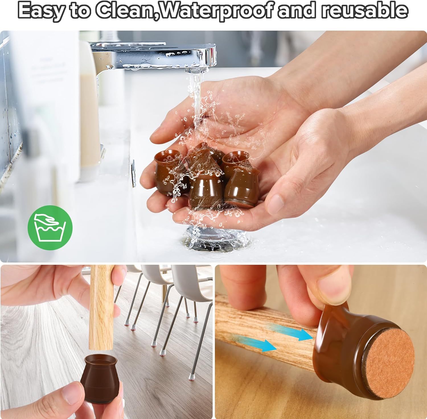 Chair Leg Floor Protectors 16 pcs Dark Walnut Felt Bottom Silicone Pads for Hardwood Floors Furniture Feet Rubber Caps for Chairs โ image 5