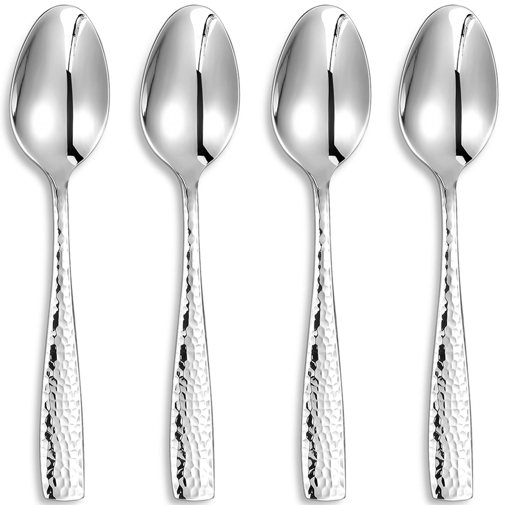4pc Premium Hammered Spoons Set, Stainless Steel, Set of, Fine Spoon Set with Squared Edge, Dishwasher Safe — image 2