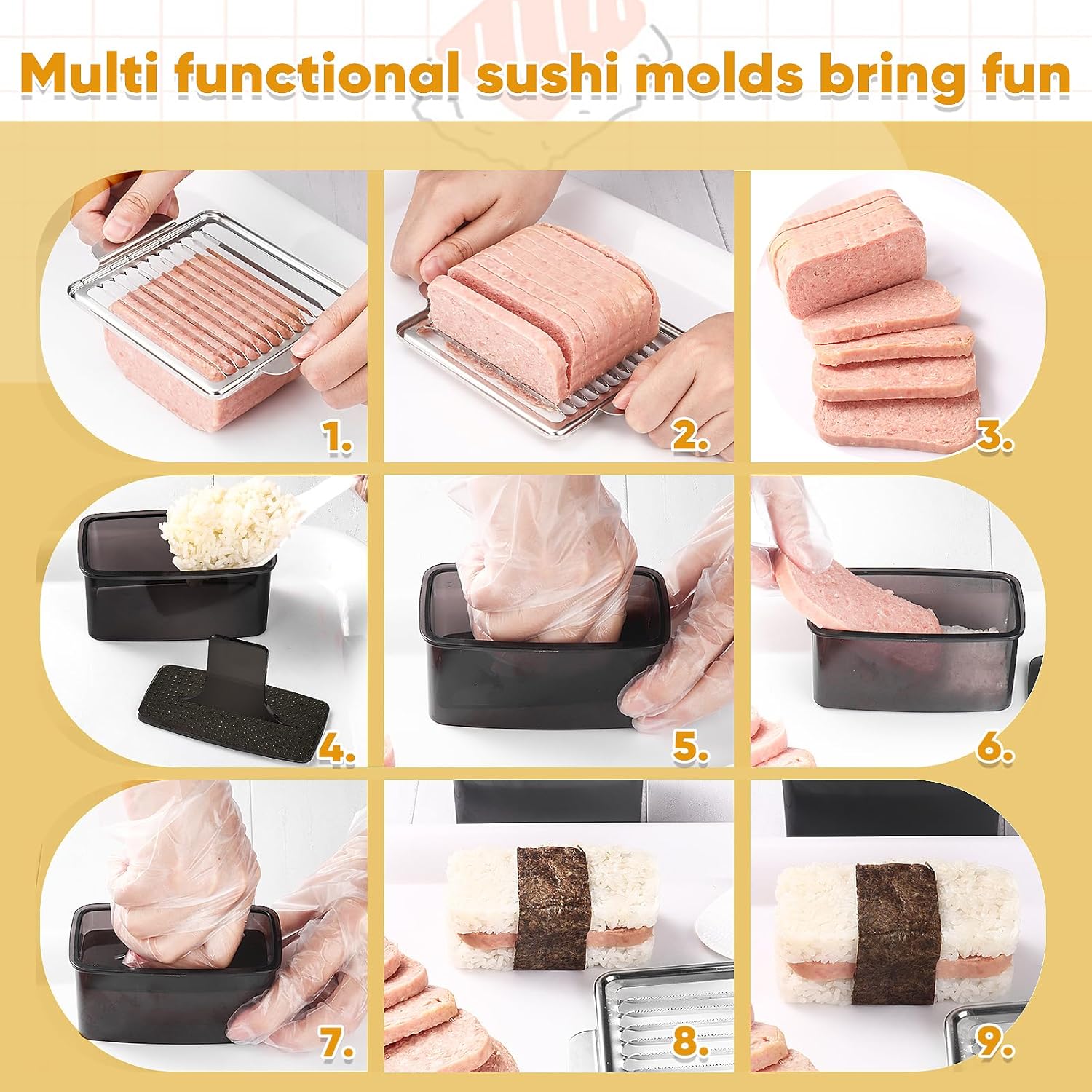 Mubi Press Mold Kit, 2 Pack Clear Mubi Maker with Stainless Steel 304 Luncheon Meat Slicer for SPAM — image 4