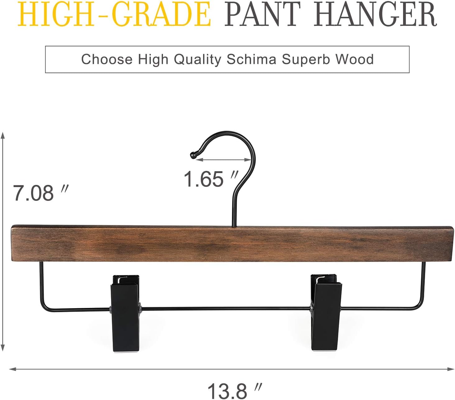TOPIA HANGER Pants Hangers, Wooden Skirt Hangers with Adjustable Metal Clips, Premium Retro Finish and 360° Swivel Black Hook, Jean Hangers for Closet,10 Pack — image 2