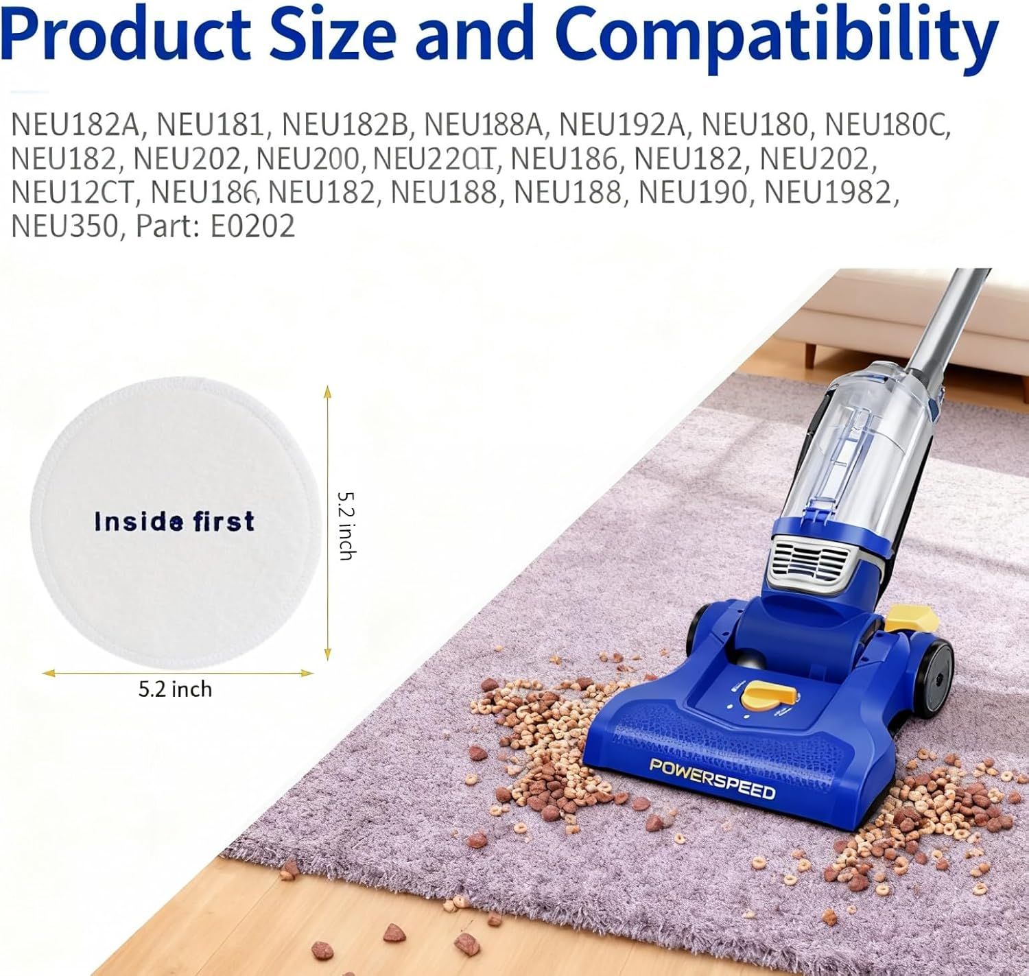 Power Speed ilters Replacement or Eureka NEU180, NEU181, NEU182A, NEU182B, NEU280, NEU188, NEU202 Bagless Upright Vacuum Cleaner, Part E0202,Vacuum ilter Great — image 3