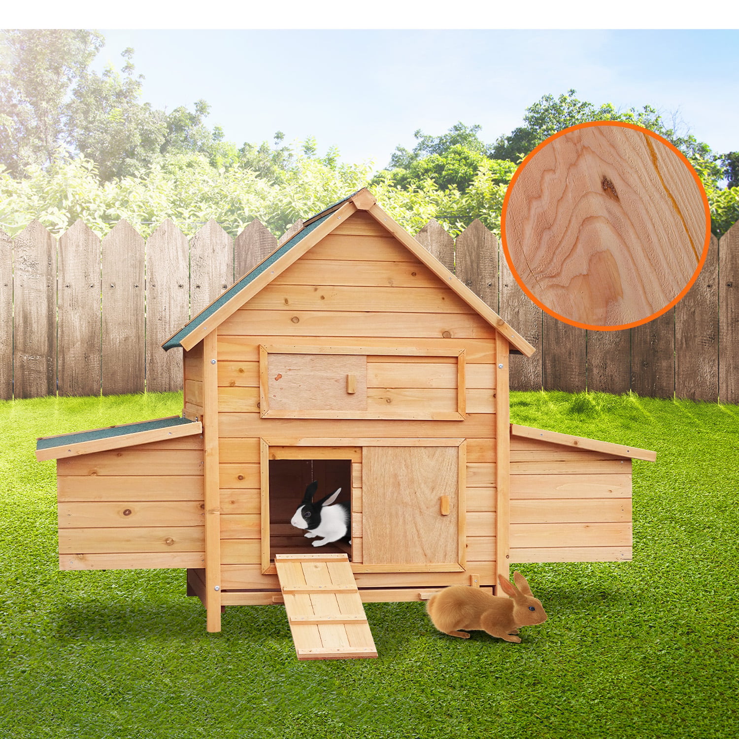 Furtastic Wooden Chicken Coop & Rabbit Hutch Weatherproof Outdoor Pet House 2 Nesting Boxes Ramp Pull Out Tray — image 6