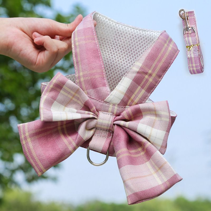 Plaid Pet Dog Cat Vest Harness with Skirt 273 vest traction deep powder grid XXL (recommended 7.00 kg-10.00 kg pets)