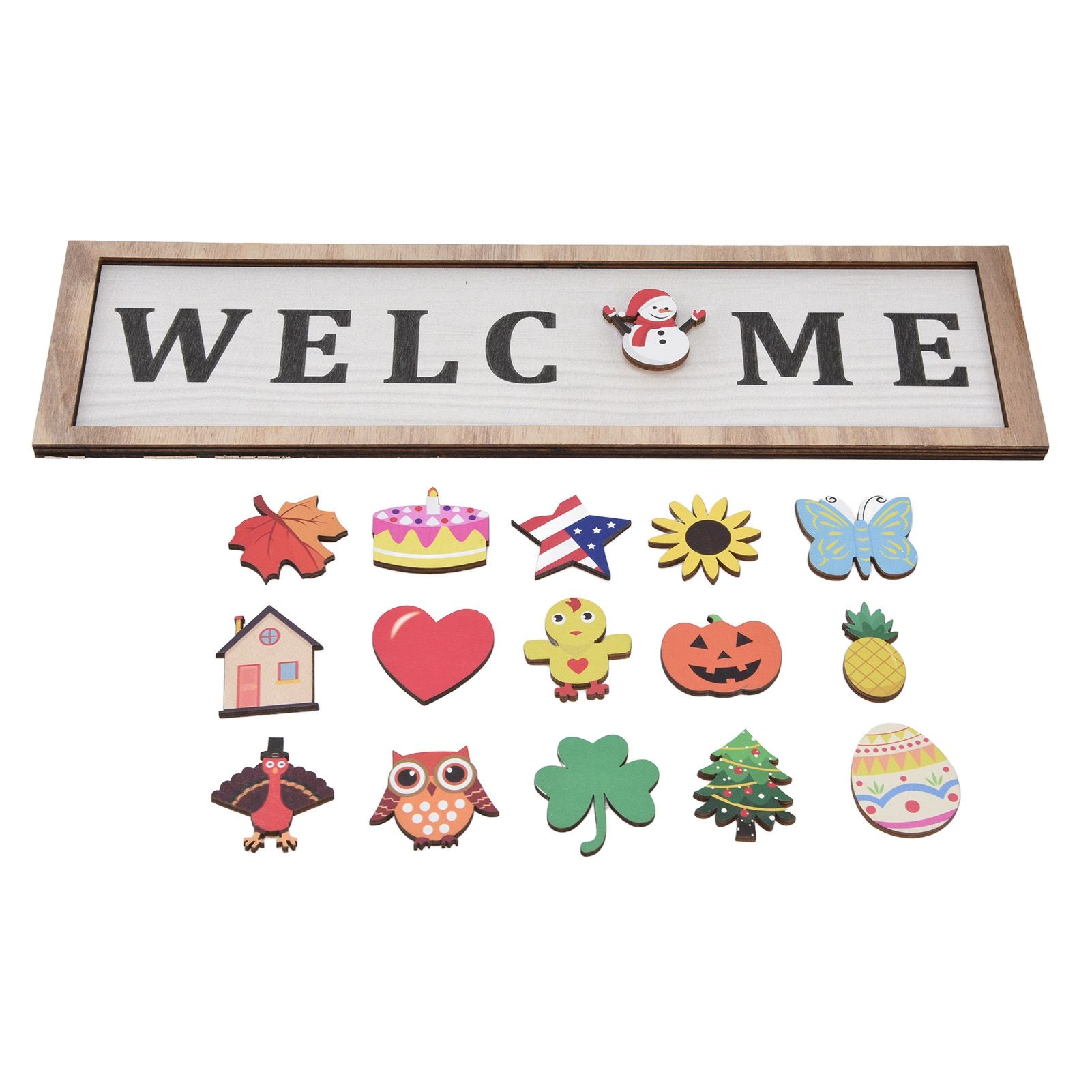 Door Sign Wooden Seasonal Rustic Welcome Door Decoration with 16 Interchangeable Icons for Farmhouse Office Home — image 2