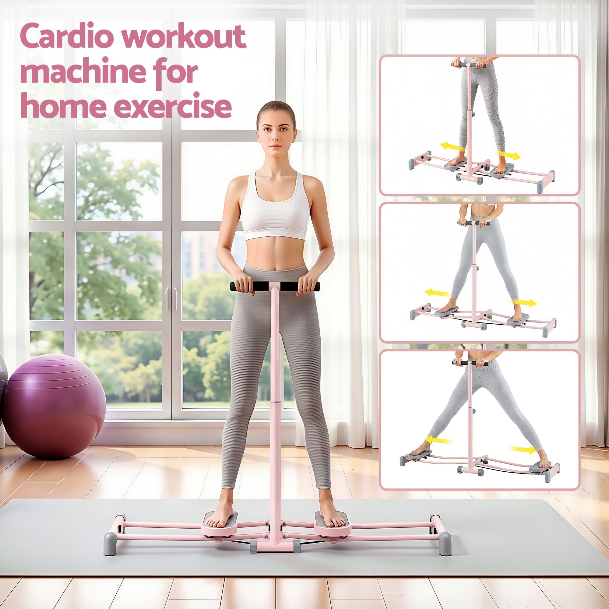 Everfit Foldable Ski Exercise Machine Leg Thigh Trainer Home Fitness Cardio Pink โ image 4
