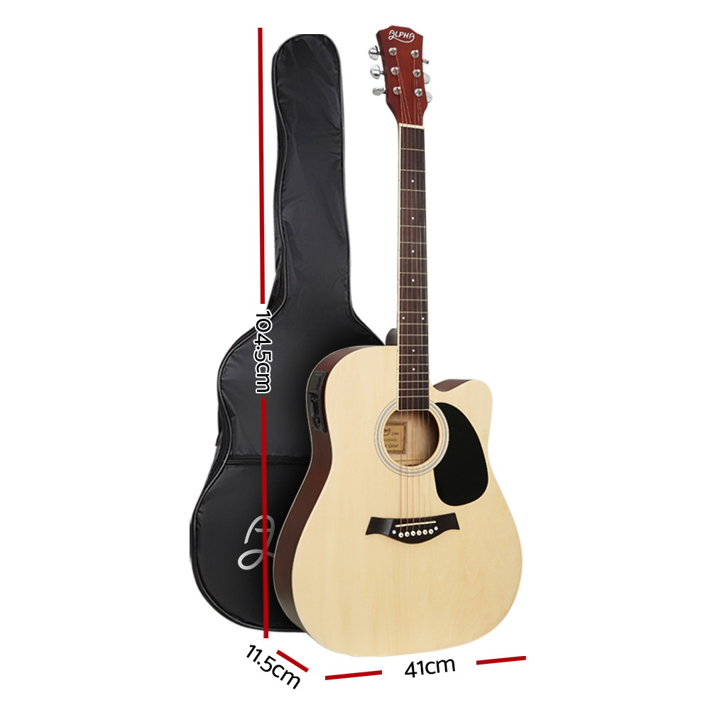 Alpha 41 Inch Acoustic Guitar Equaliser Electric Output Cutaway w/ Stand Wood โ image 2