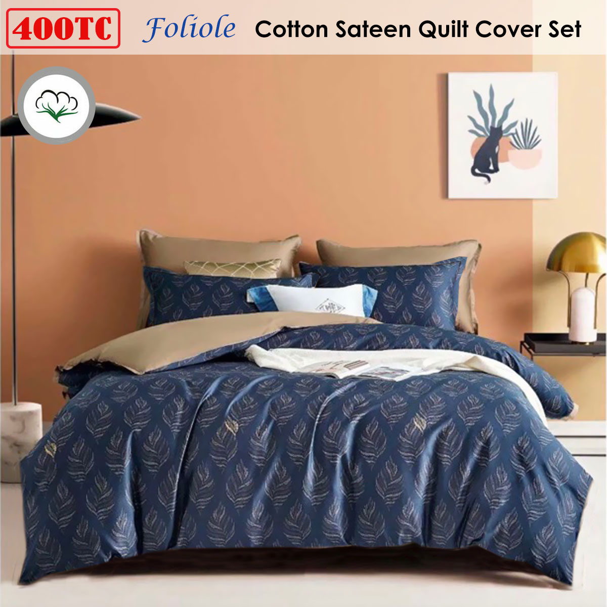 400TC Cotton Sateen Quilt Cover Set Foliole Queen โ image 2